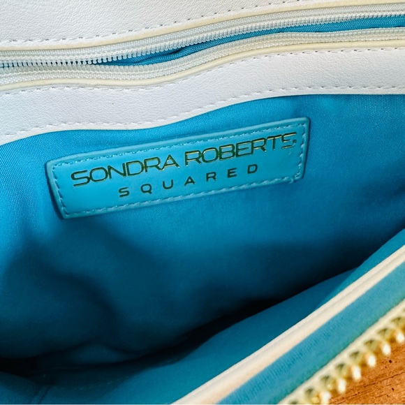 SONDRA ROBERTS SQUARED CLUTCH BAG W/ ZIPPER CORK PAINTED 9”H - 11”W GOOD COND - Picture 3 of 10